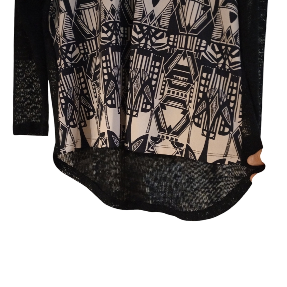 Nally & Millie Artsy Dark Romantic Mixed Fabric Partial Sheer Sweater Blouse XL - Picture 4 of 10
